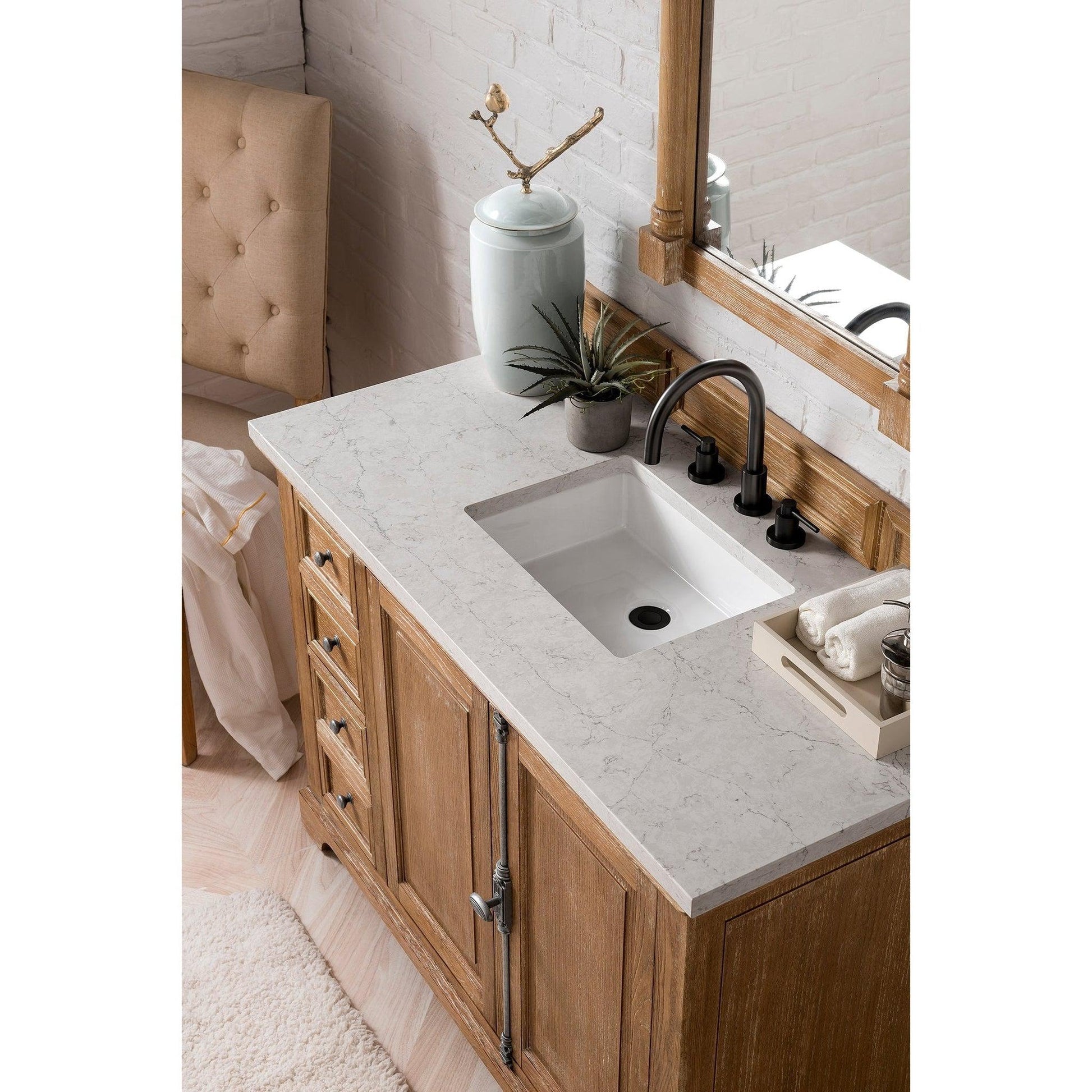 James Martin Vanities Providence 48" Driftwood Single Vanity Cabinet With 3cm Eternal Jasmine Pearl Quartz Top