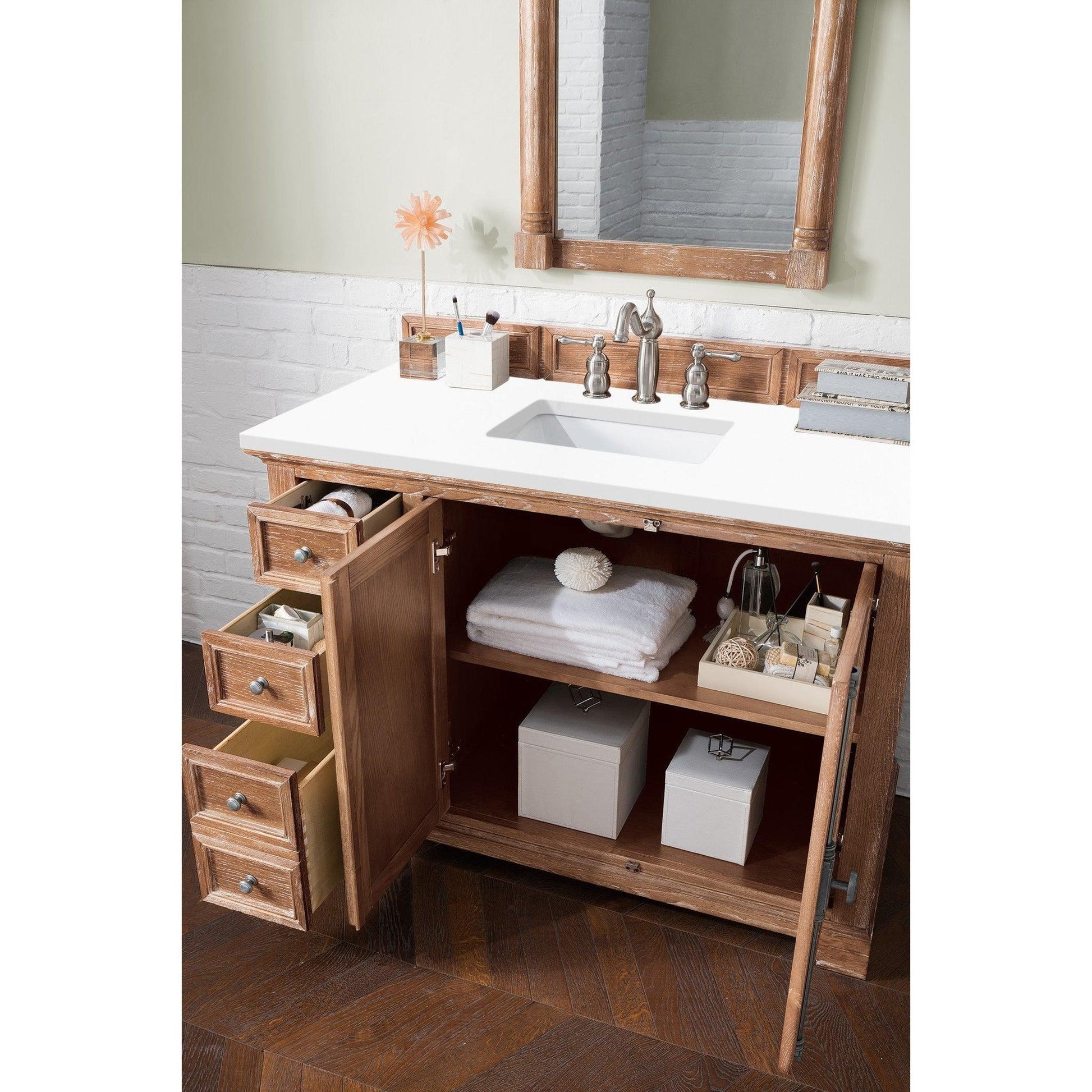 James Martin Vanities Providence 48" Driftwood Single Vanity Cabinet With 3cm White Zeus Quartz Top