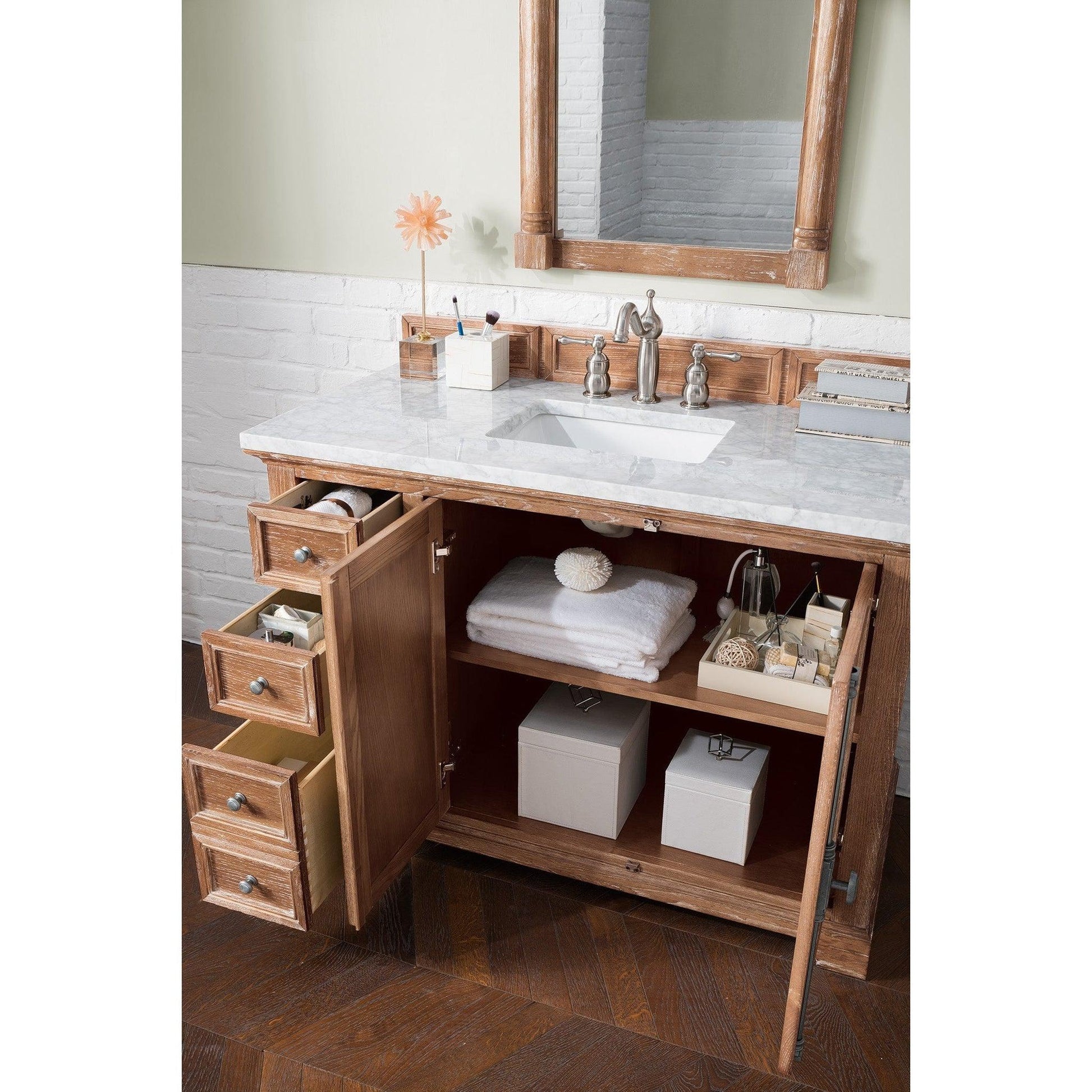 James Martin Vanities Providence 48" Driftwood Single Vanity With 3cm Carrara Marble Top