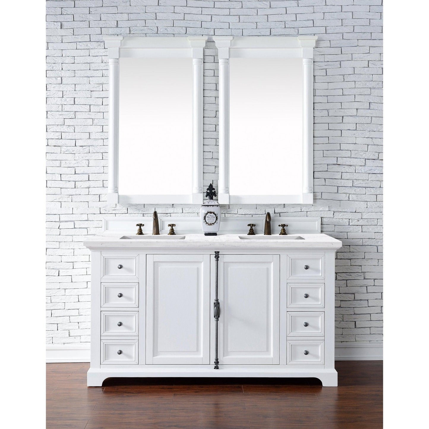 James Martin Vanities Providence 60" Bright White Double Vanity Cabinet With 3cm Arctic Fall Solid Surface Top