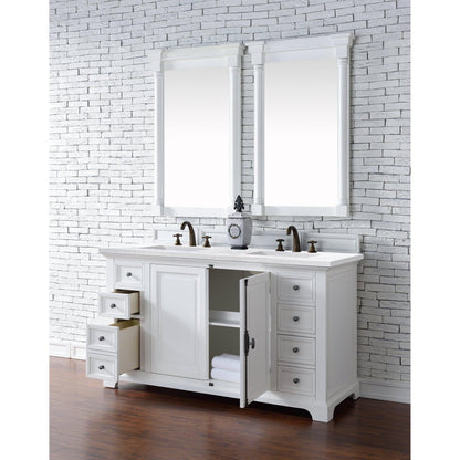 James Martin Vanities Providence 60" Bright White Double Vanity Cabinet With 3cm Arctic Fall Solid Surface Top