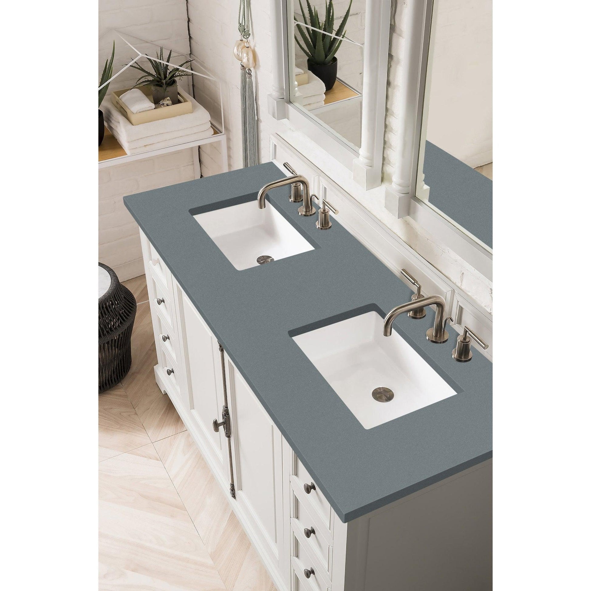 James Martin Vanities Providence 60" Bright White Double Vanity Cabinet With 3cm Cala Blue Quartz Top