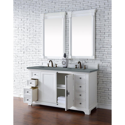 James Martin Vanities Providence 60" Bright White Double Vanity Cabinet With 3cm Cala Blue Quartz Top