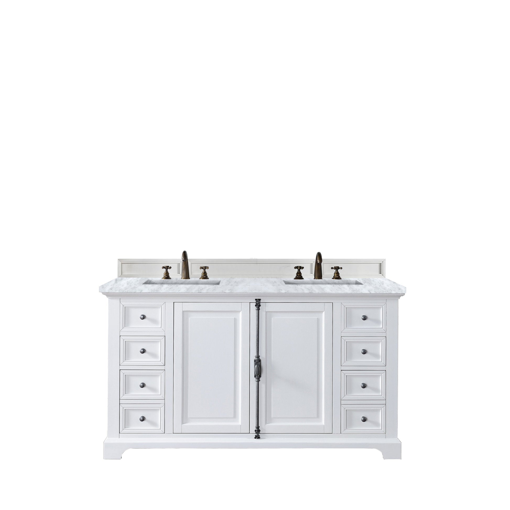 James Martin Vanities Providence 60" Bright White Double Vanity Cabinet With 3cm Carrara Marble Top