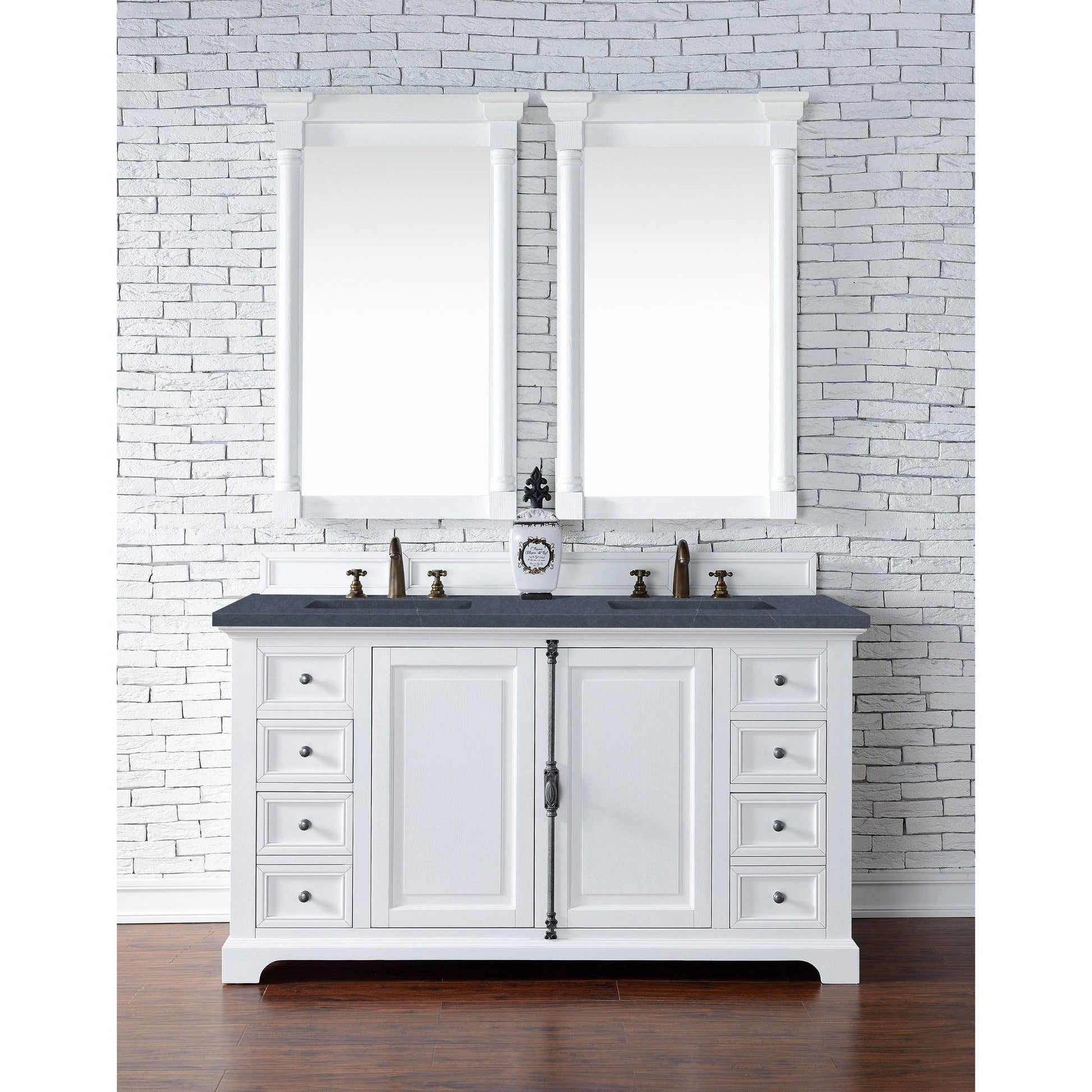 James Martin Vanities Providence 60" Bright White Double Vanity Cabinet With 3cm Charcoal Soapstone Quartz Top