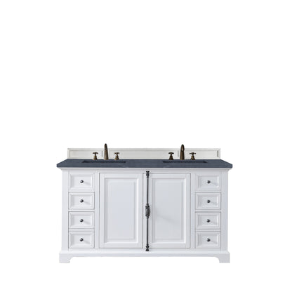 James Martin Vanities Providence 60" Bright White Double Vanity Cabinet With 3cm Charcoal Soapstone Quartz Top