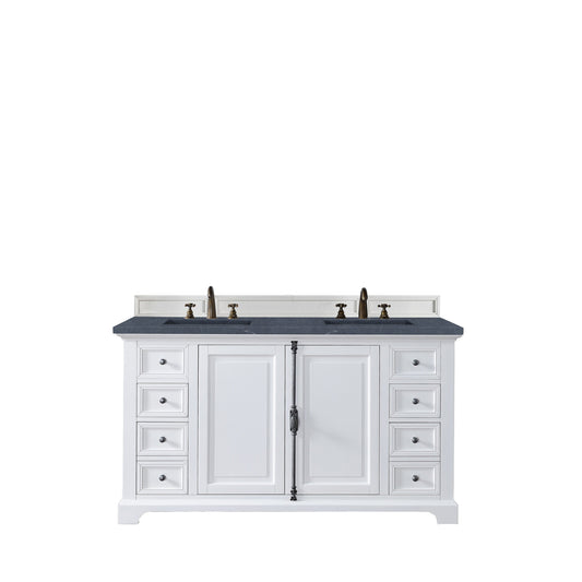 James Martin Vanities Providence 60" Bright White Double Vanity Cabinet With 3cm Charcoal Soapstone Quartz Top