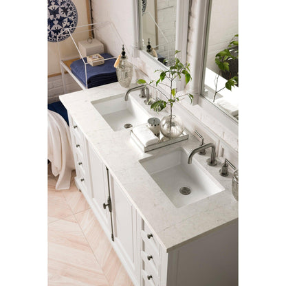 James Martin Vanities Providence 60" Bright White Double Vanity Cabinet With 3cm Eternal Jasmine Pearl Quartz Top