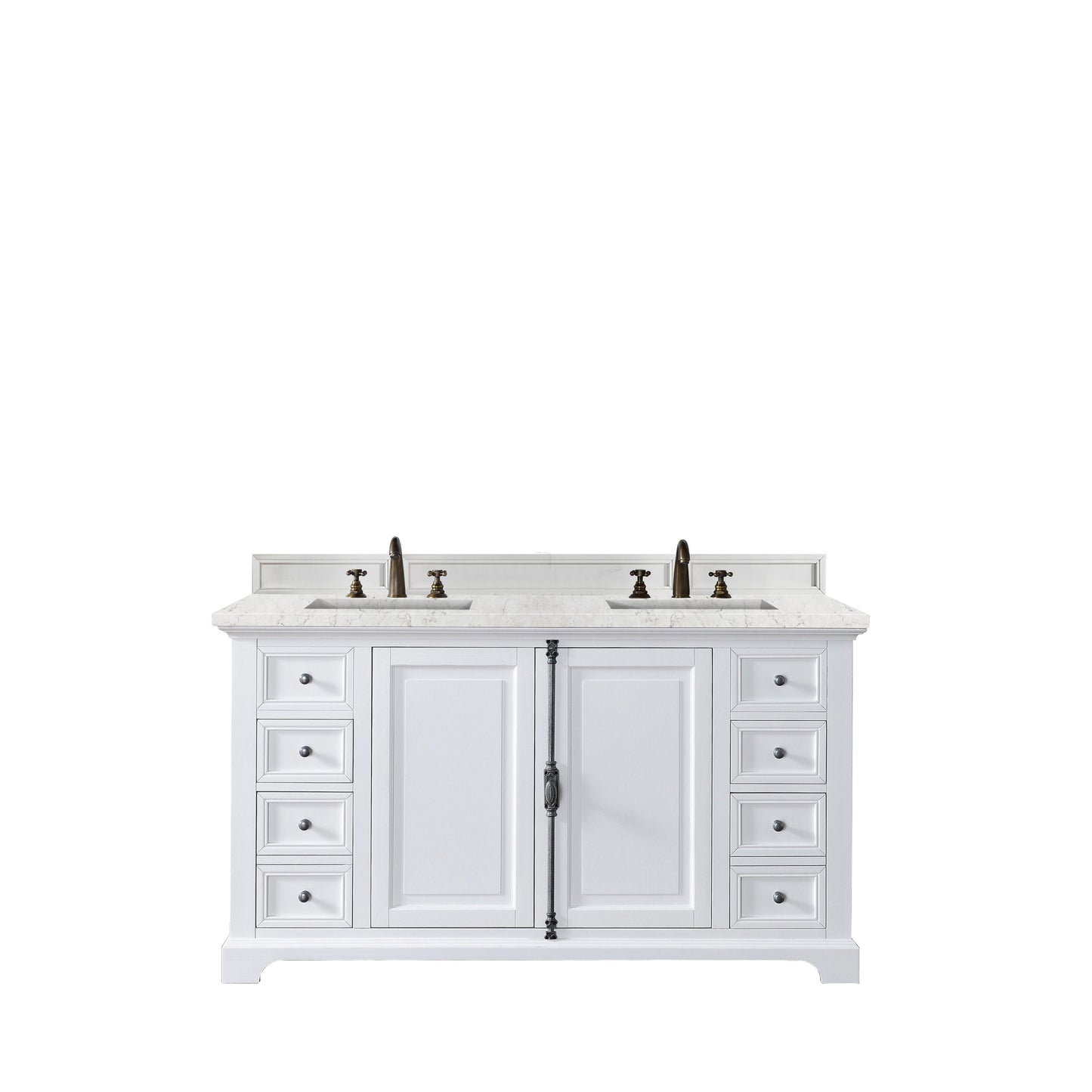 James Martin Vanities Providence 60" Bright White Double Vanity Cabinet With 3cm Eternal Jasmine Pearl Quartz Top