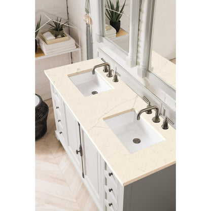 James Martin Vanities Providence 60" Bright White Double Vanity Cabinet With 3cm Eternal Marfil Quartz Top