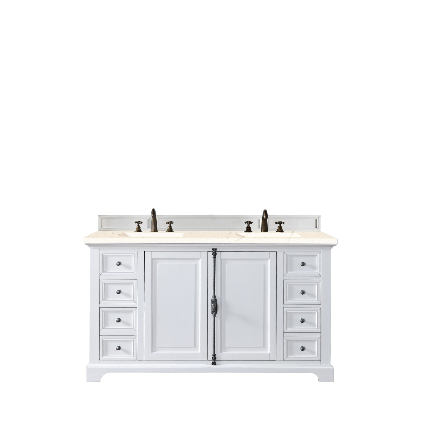 James Martin Vanities Providence 60" Bright White Double Vanity Cabinet With 3cm Eternal Marfil Quartz Top