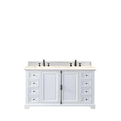 James Martin Vanities Providence 60" Bright White Double Vanity Cabinet With 3cm Eternal Marfil Quartz Top