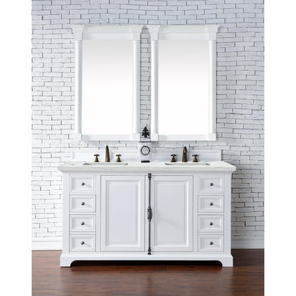 James Martin Vanities Providence 60" Bright White Double Vanity Cabinet With 3cm Ethereal Noctis Quartz Top