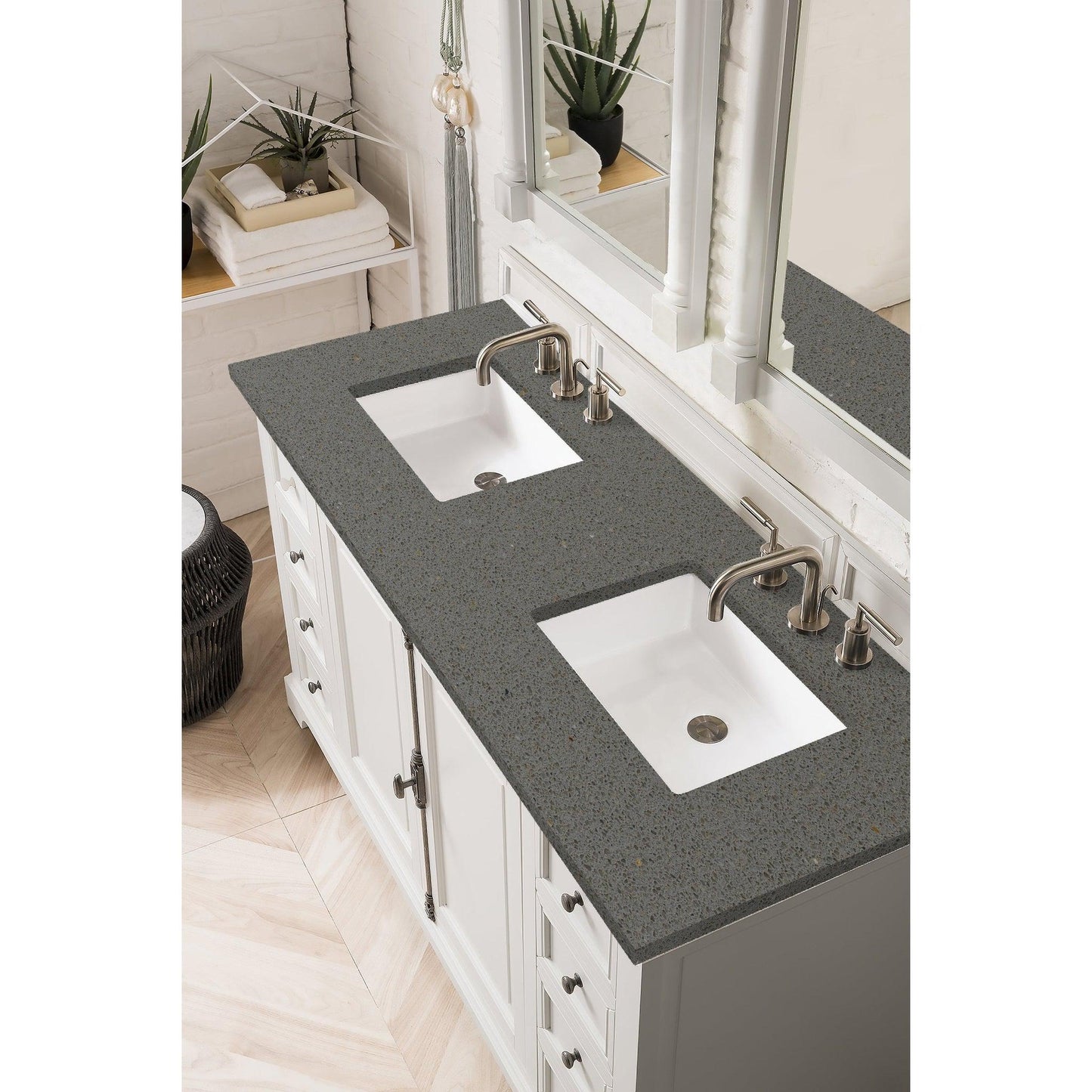 James Martin Vanities Providence 60" Bright White Double Vanity Cabinet With 3cm Grey Expo Quartz Top