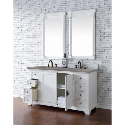 James Martin Vanities Providence 60" Bright White Double Vanity Cabinet With 3cm Grey Expo Quartz Top