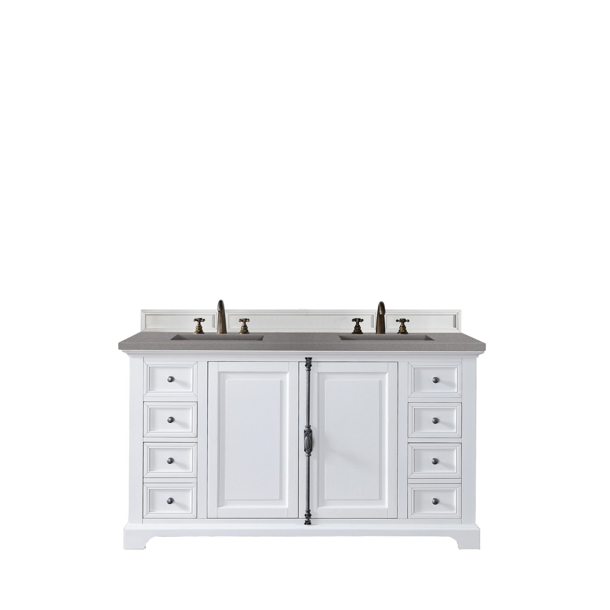 James Martin Vanities Providence 60" Bright White Double Vanity Cabinet With 3cm Grey Expo Quartz Top