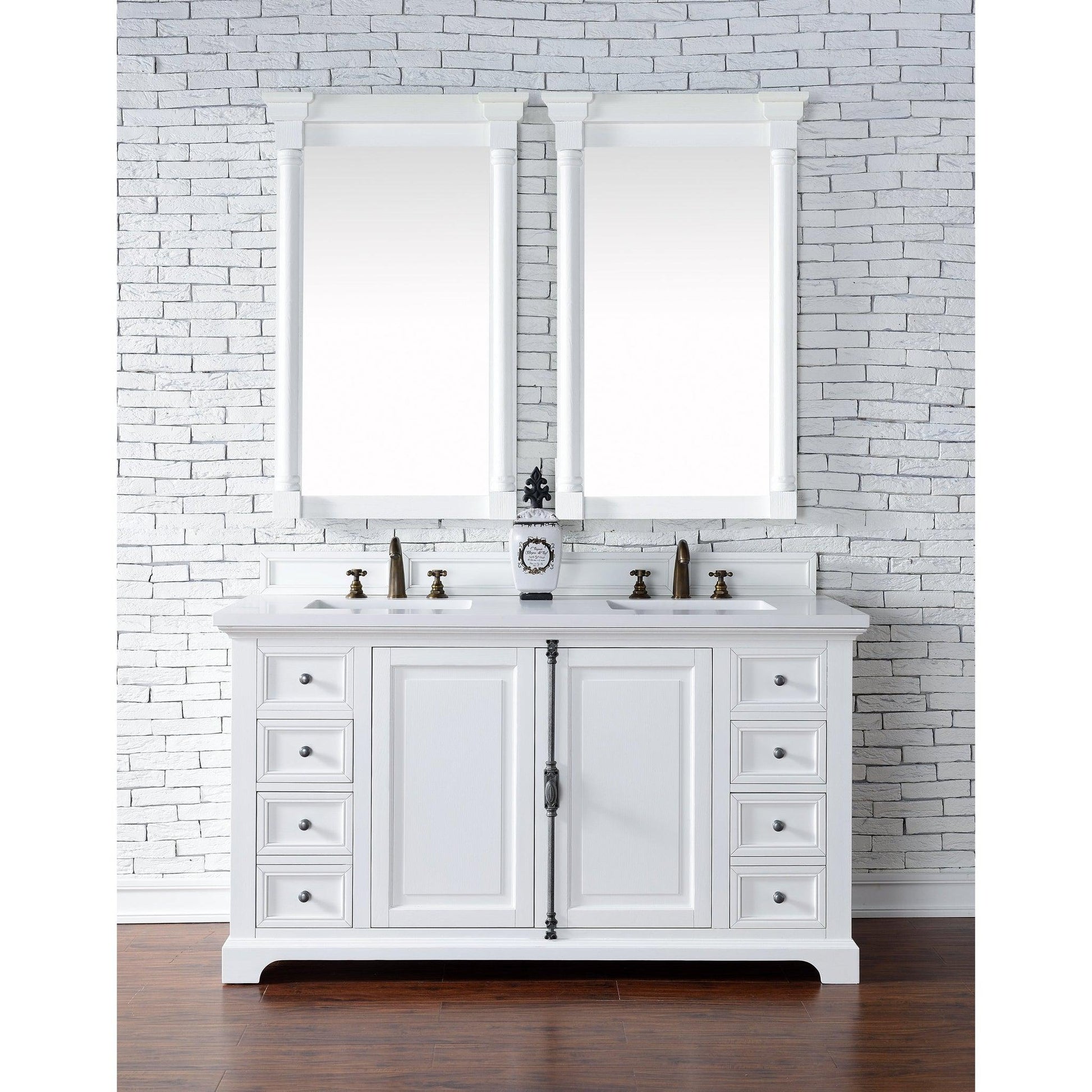 James Martin Vanities Providence 60" Bright White Double Vanity Cabinet With 3cm White Zeus Quartz Top