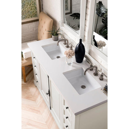 James Martin Vanities Providence 60" Bright White Double Vanity Cabinet With 3cm White Zeus Quartz Top