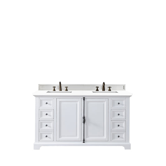 James Martin Vanities Providence 60" Bright White Double Vanity Cabinet With 3cm White Zeus Quartz Top
