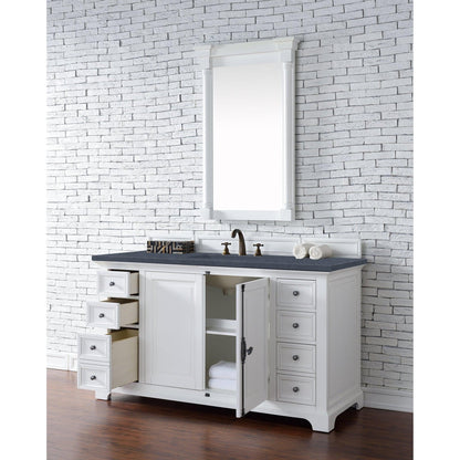 James Martin Vanities Providence 60" Bright White Single Vanity Cabinet With 3cm Charcoal Soapstone Quartz Top