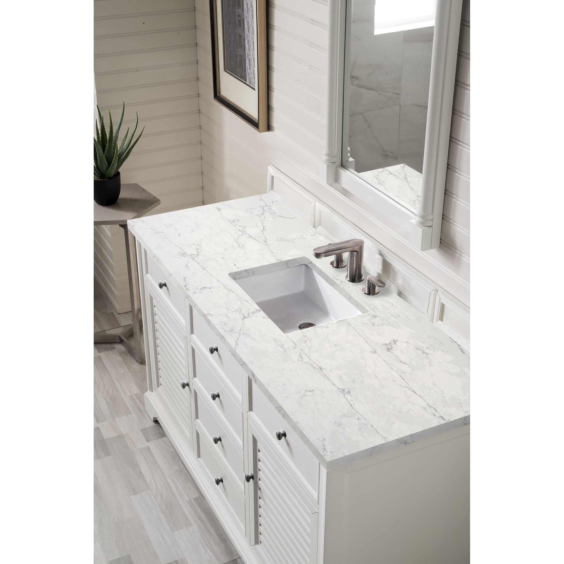 James Martin Vanities Providence 60" Bright White Single Vanity Cabinet With 3cm Eternal Jasmine Pearl Quartz Top