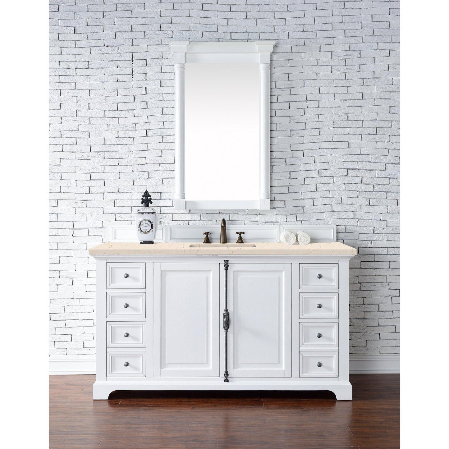 James Martin Vanities Providence 60" Bright White Single Vanity Cabinet With 3cm Eternal Marfil Quartz Top