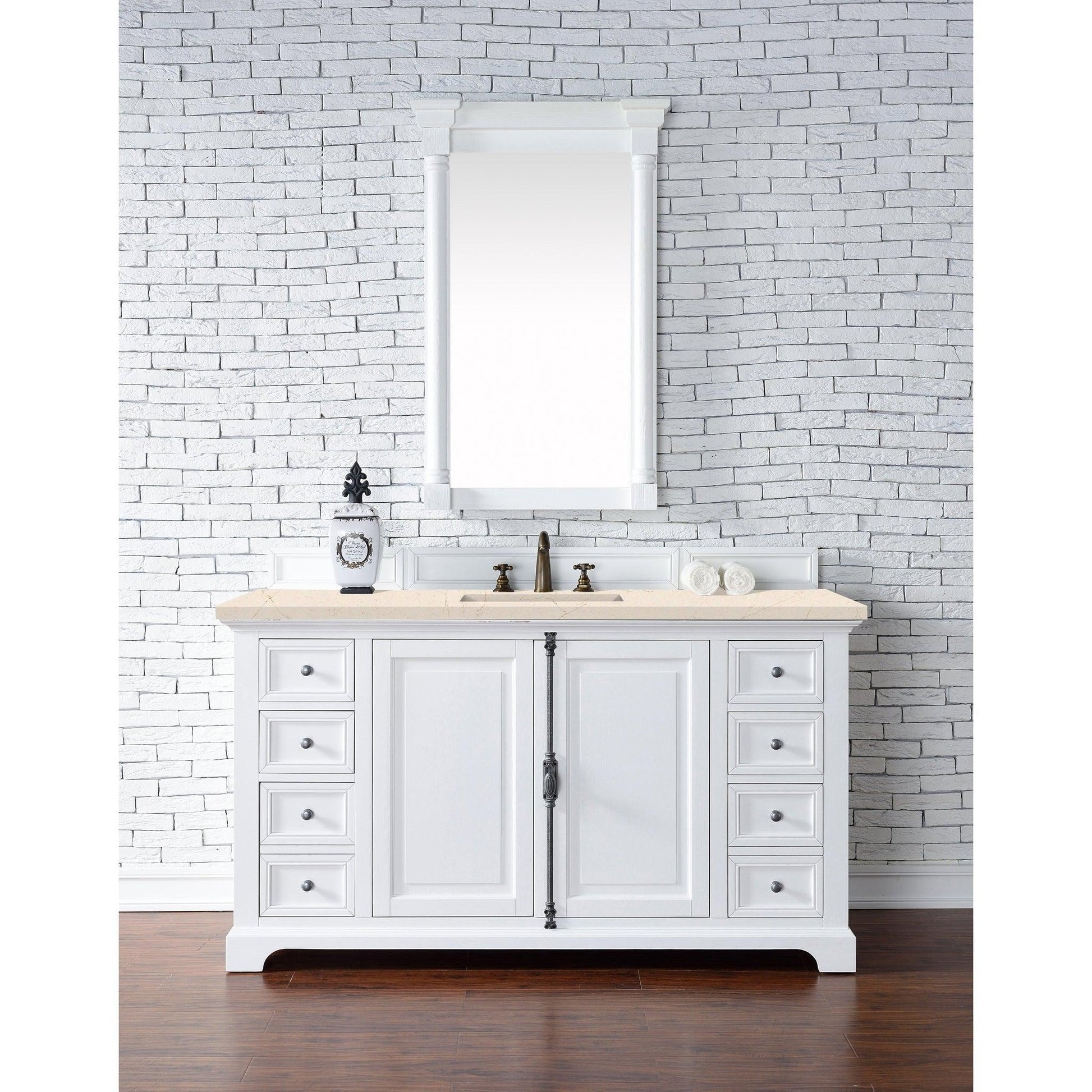 James Martin Vanities Providence 60" Bright White Single Vanity Cabinet With 3cm Eternal Marfil Quartz Top