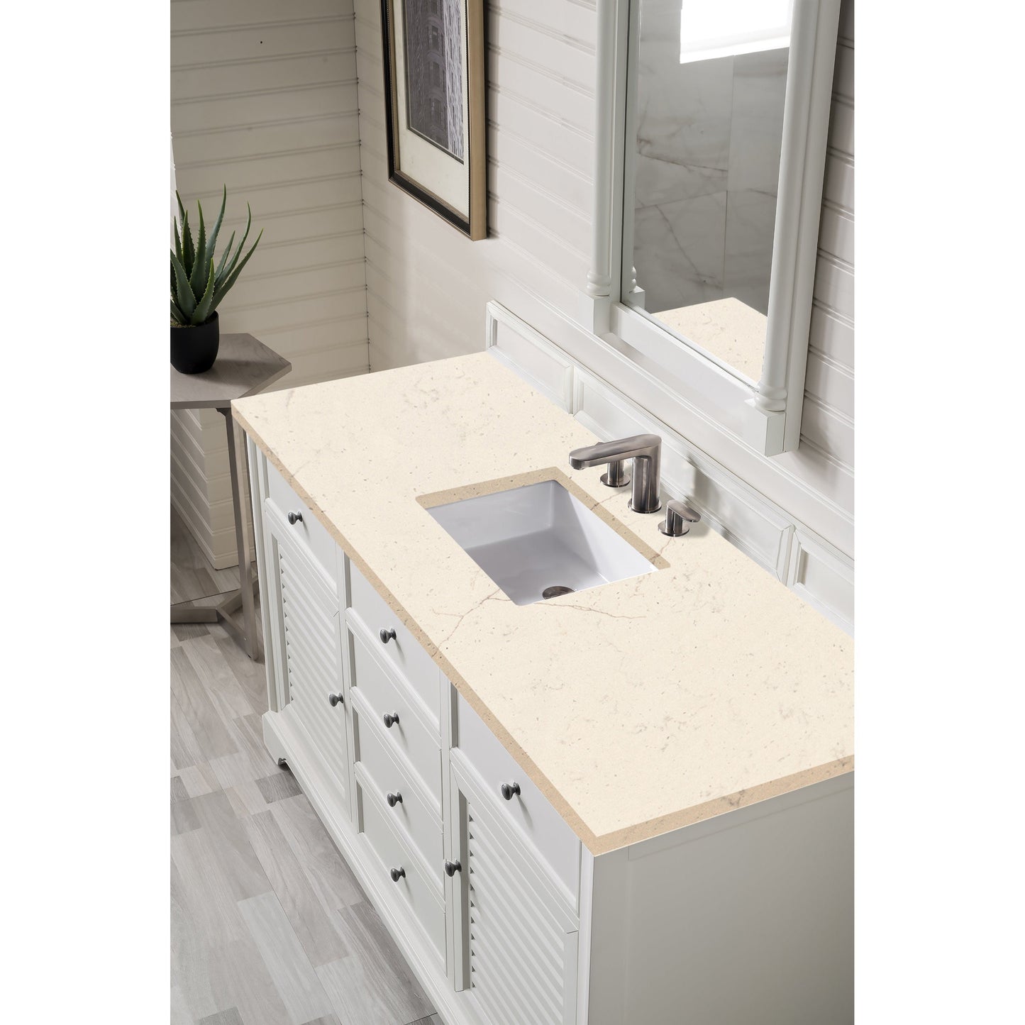 James Martin Vanities Providence 60" Bright White Single Vanity Cabinet With 3cm Eternal Marfil Quartz Top