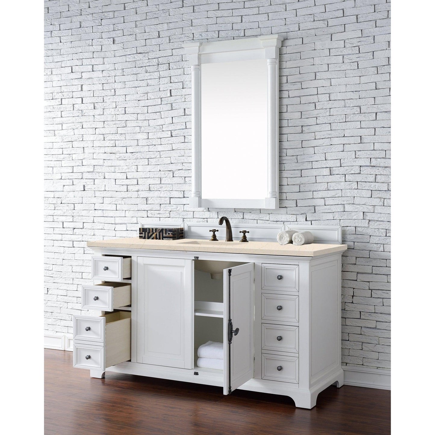 James Martin Vanities Providence 60" Bright White Single Vanity Cabinet With 3cm Eternal Marfil Quartz Top