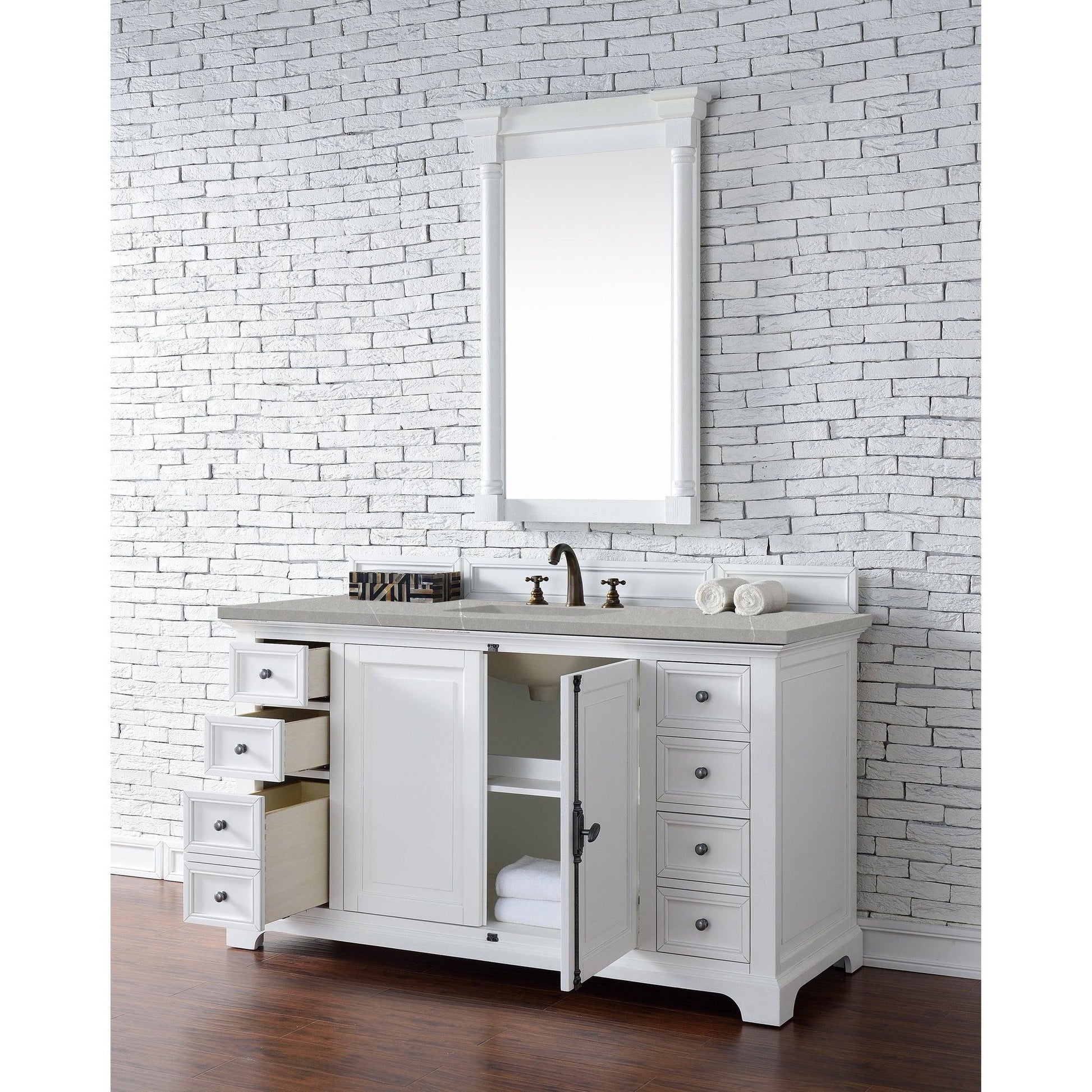 James Martin Vanities Providence 60" Bright White Single Vanity Cabinet With 3cm Eternal Serena Quartz Top