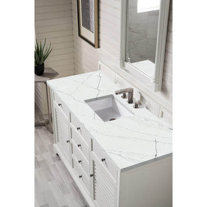 James Martin Vanities Providence 60" Bright White Single Vanity Cabinet With 3cm Ethereal Noctis Quartz Top