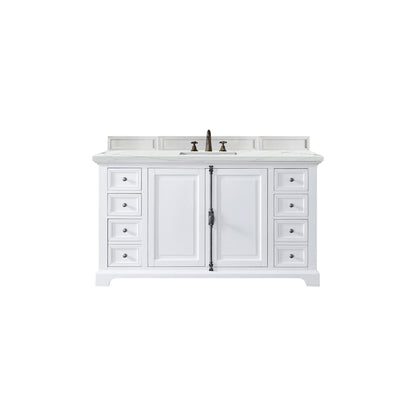 James Martin Vanities Providence 60" Bright White Single Vanity Cabinet With 3cm Ethereal Noctis Quartz Top