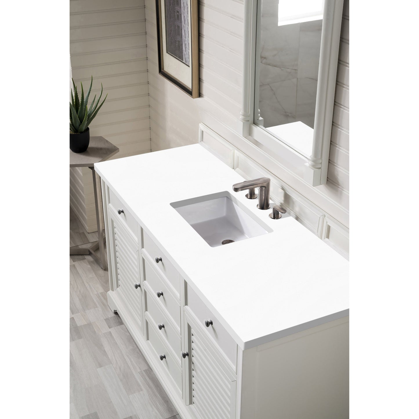 James Martin Vanities Providence 60" Bright White Single Vanity Cabinet With 3cm White Zeus Quartz Top