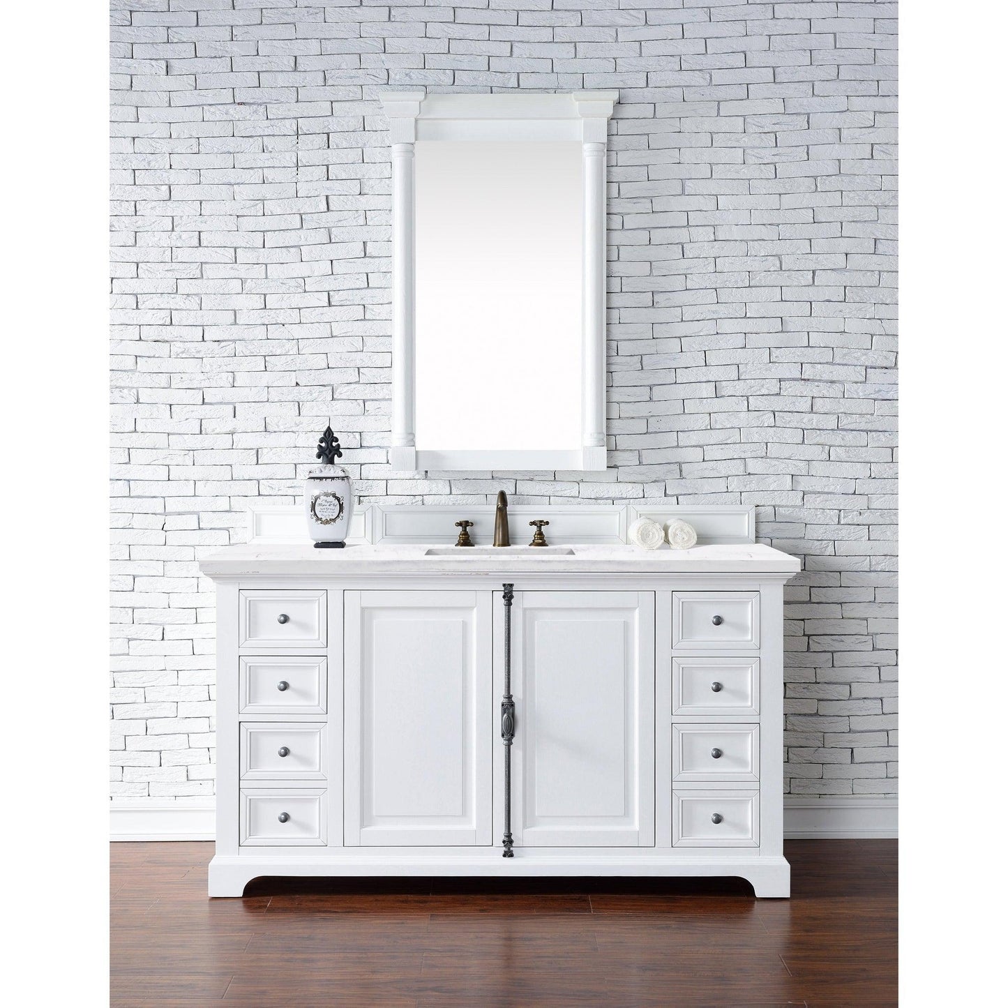 James Martin Vanities Providence 60" Bright White Single Vanity With 3cm Arctic Fall Solid Surface Top