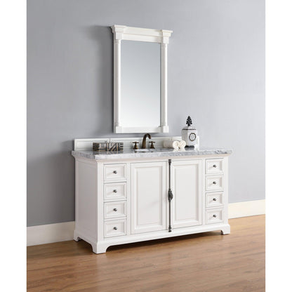 James Martin Vanities Providence 60" Bright White Single Vanity With 3cm Carrara Marble Top