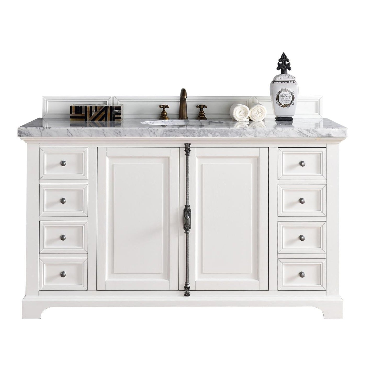 James Martin Vanities Providence 60" Bright White Single Vanity With 3cm Carrara Marble Top