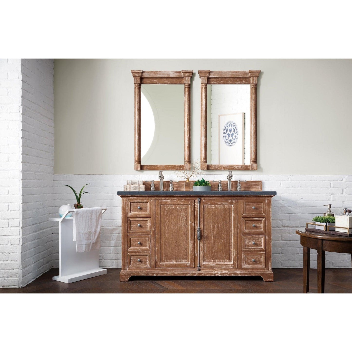 James Martin Vanities Providence 60" Driftwood Double Vanity Cabinet With 3cm Charcoal Soapstone Quartz Top