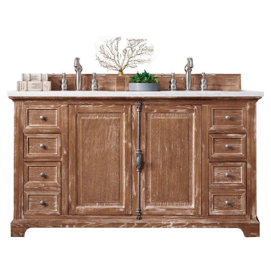 James Martin Vanities Providence 60" Driftwood Double Vanity Cabinet With 3cm Eternal Jasmine Pearl Quartz Top