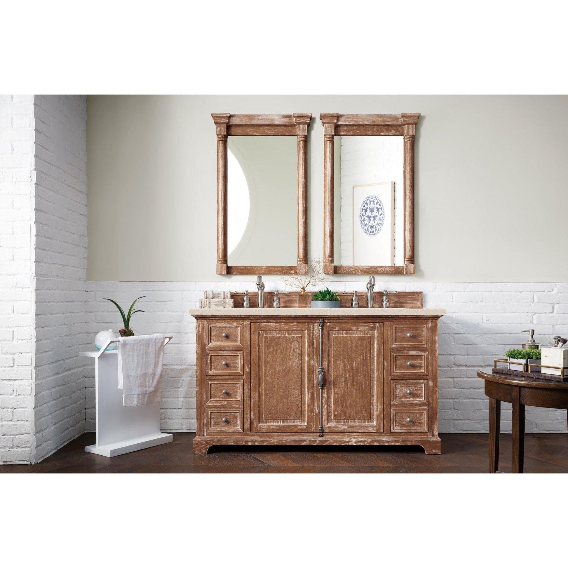 James Martin Vanities Providence 60" Driftwood Double Vanity Cabinet With 3cm Eternal Marfil Quartz Top