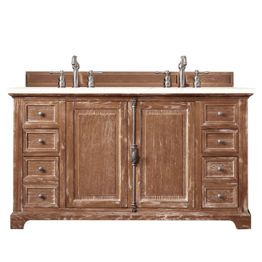 James Martin Vanities Providence 60" Driftwood Double Vanity Cabinet With 3cm Eternal Marfil Quartz Top