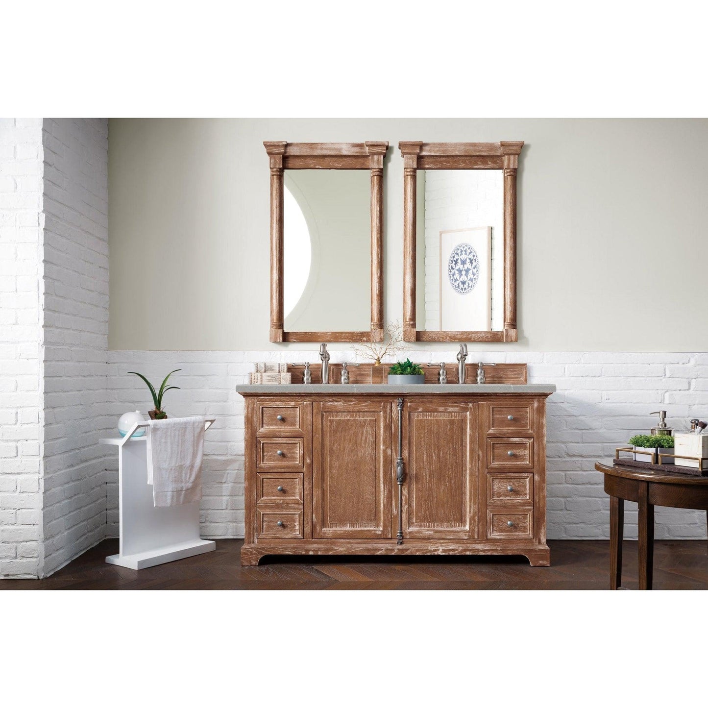 James Martin Vanities Providence 60" Driftwood Double Vanity Cabinet With 3cm Eternal Serena Quartz Top