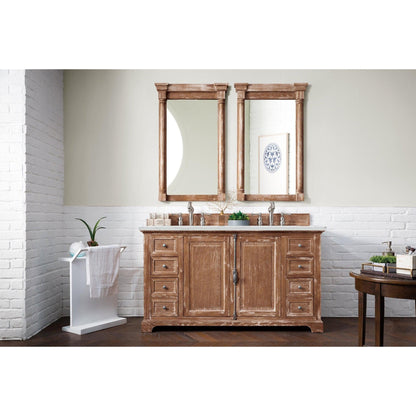 James Martin Vanities Providence 60" Driftwood Double Vanity Cabinet With 3cm Ethereal Noctis Quartz Top