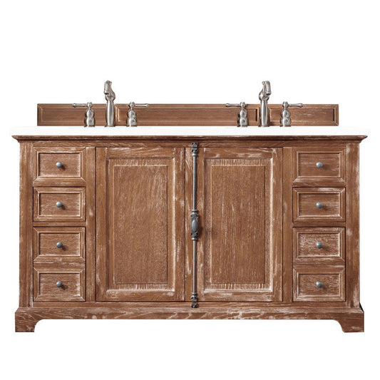 James Martin Vanities Providence 60" Driftwood Double Vanity Cabinet With 3cm White Zeus Quartz Top