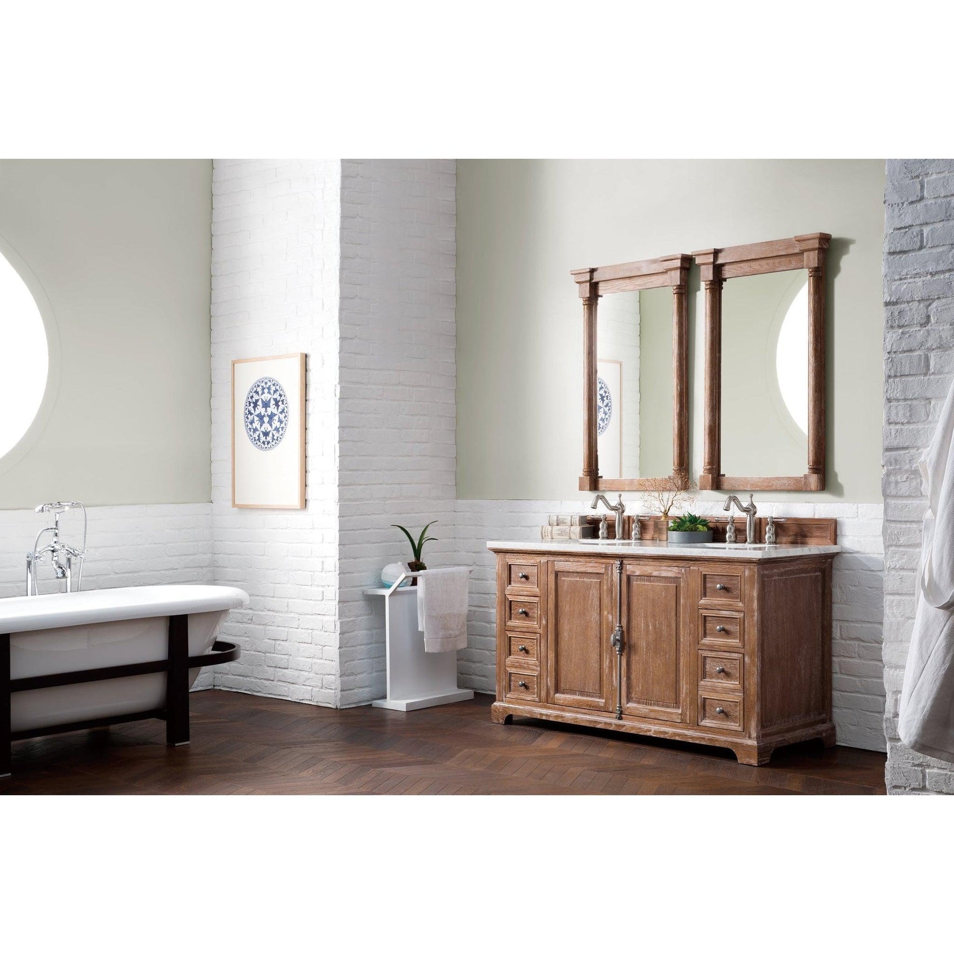 James Martin Vanities Providence 60" Driftwood Double Vanity With 3cm Arctic Fall Solid Surface Top