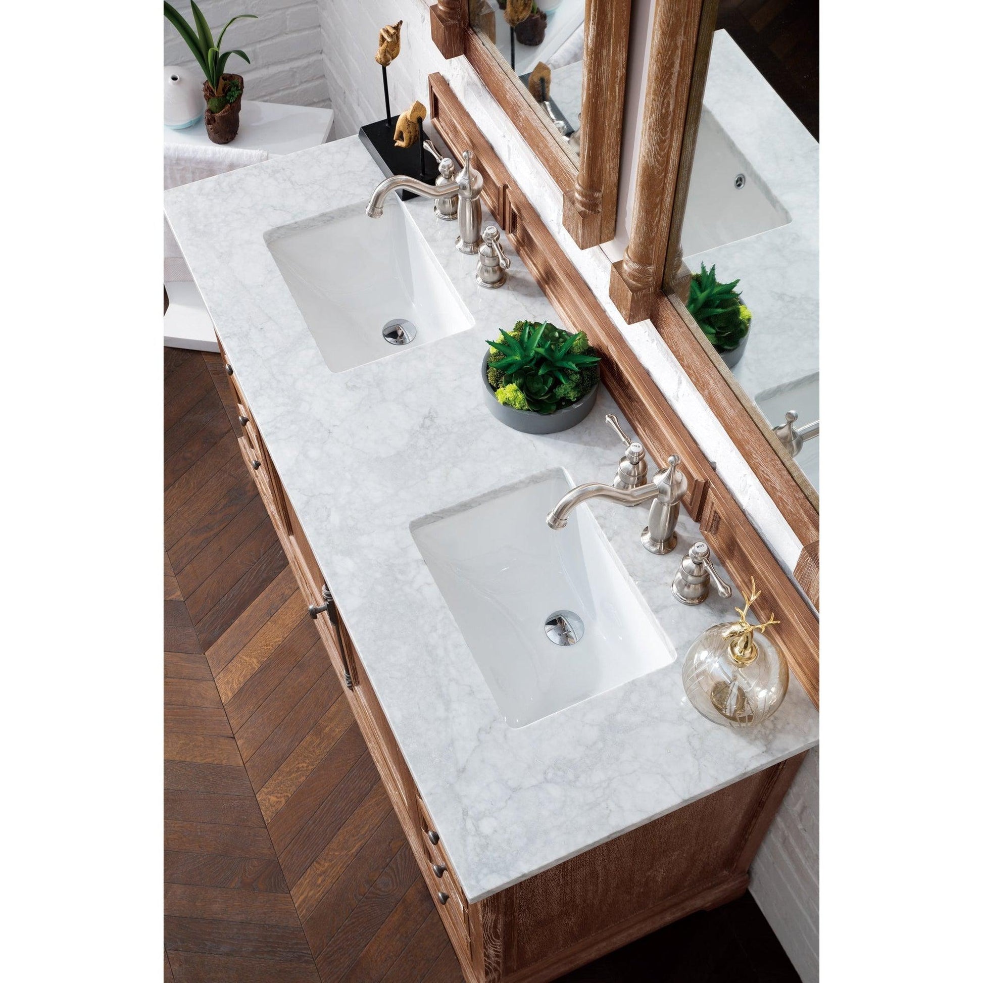 James Martin Vanities Providence 60" Driftwood Double Vanity With 3cm Carrara Marble Top