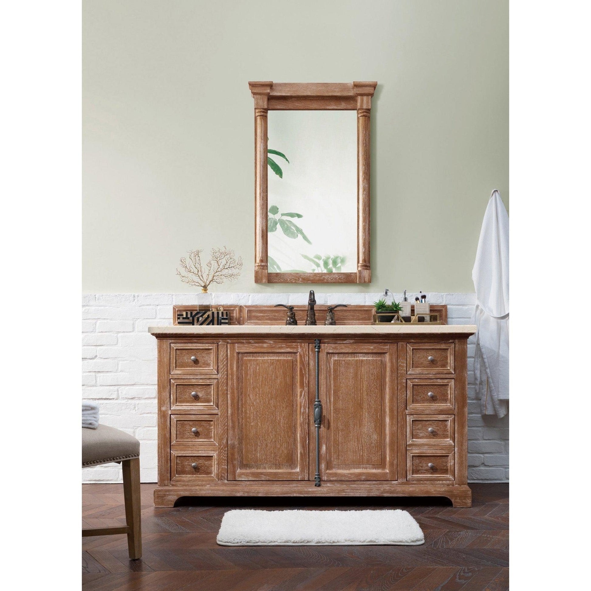 James Martin Vanities Providence 60" Driftwood Single Vanity Cabinet With 3cm Eternal Marfil Quartz Top