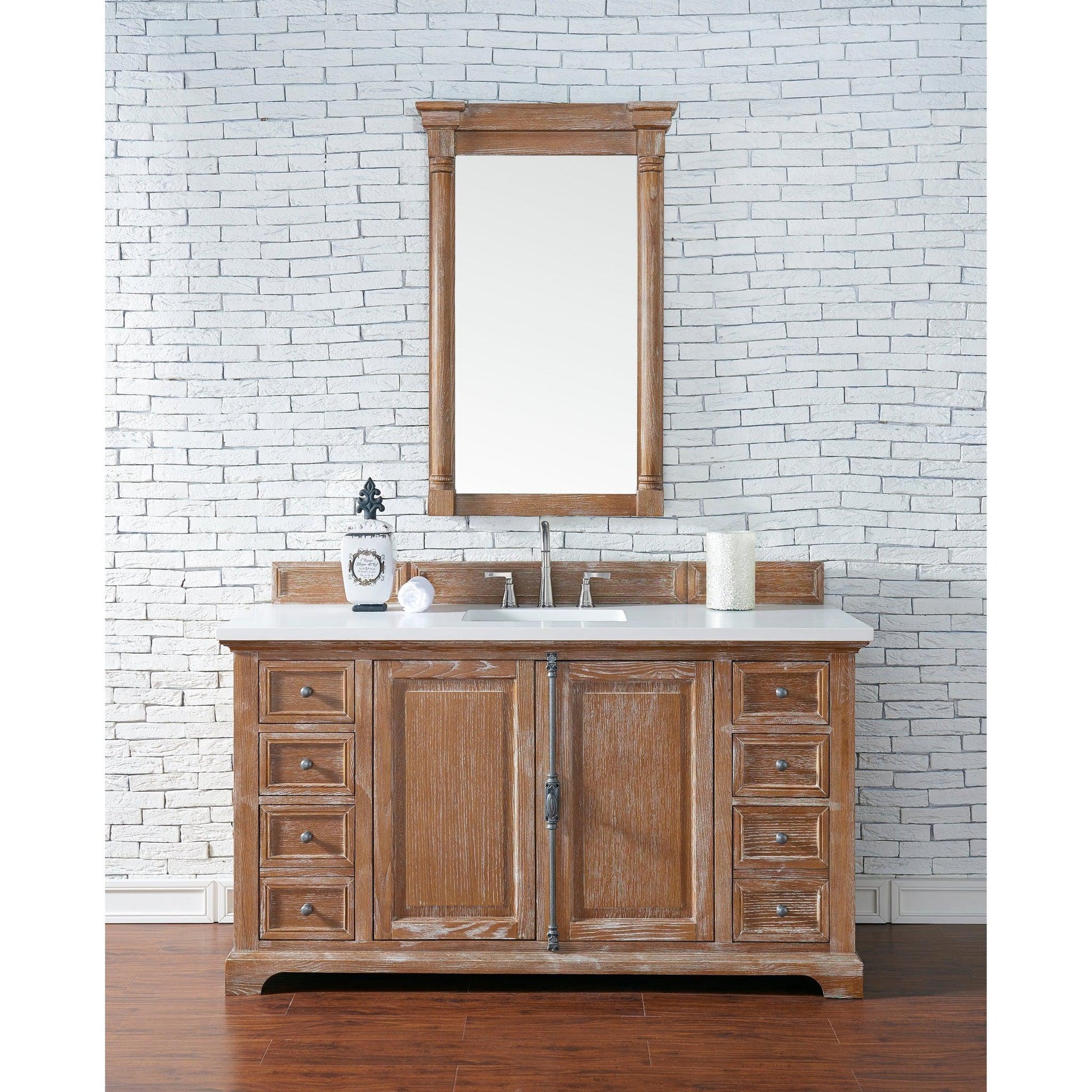 James Martin Vanities Providence 60" Driftwood Single Vanity Cabinet With 3cm White Zeus Quartz Top