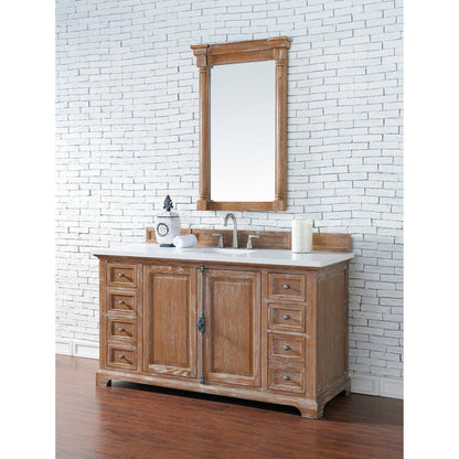 James Martin Vanities Providence 60" Driftwood Single Vanity Cabinet With 3cm White Zeus Quartz Top