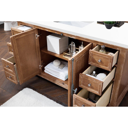 James Martin Vanities Providence 60" Driftwood Single Vanity Cabinet With 3cm White Zeus Quartz Top