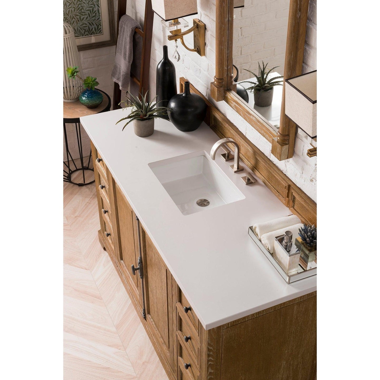 James Martin Vanities Providence 60" Driftwood Single Vanity Cabinet With 3cm White Zeus Quartz Top